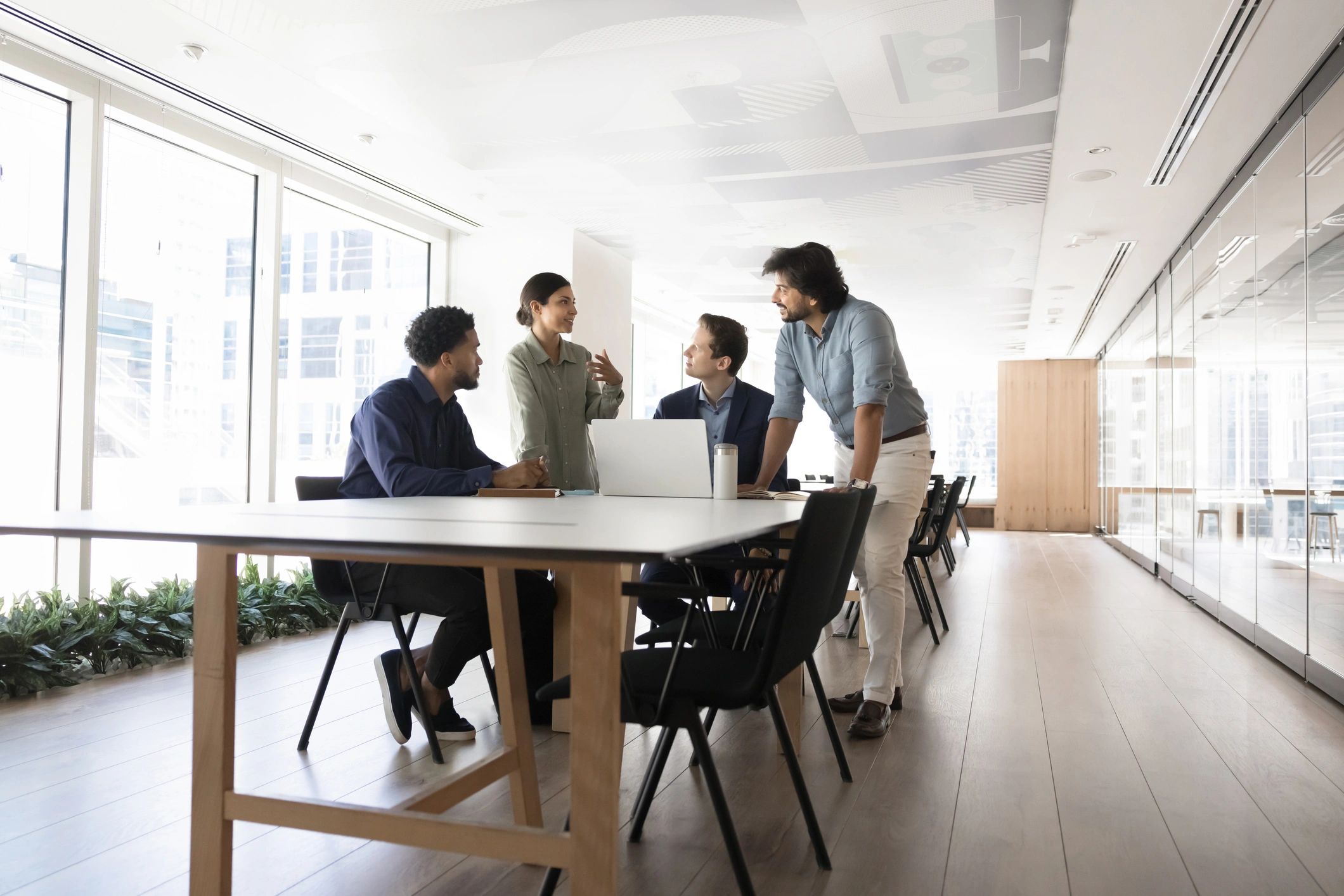 Remote business team collaborating in a modern office