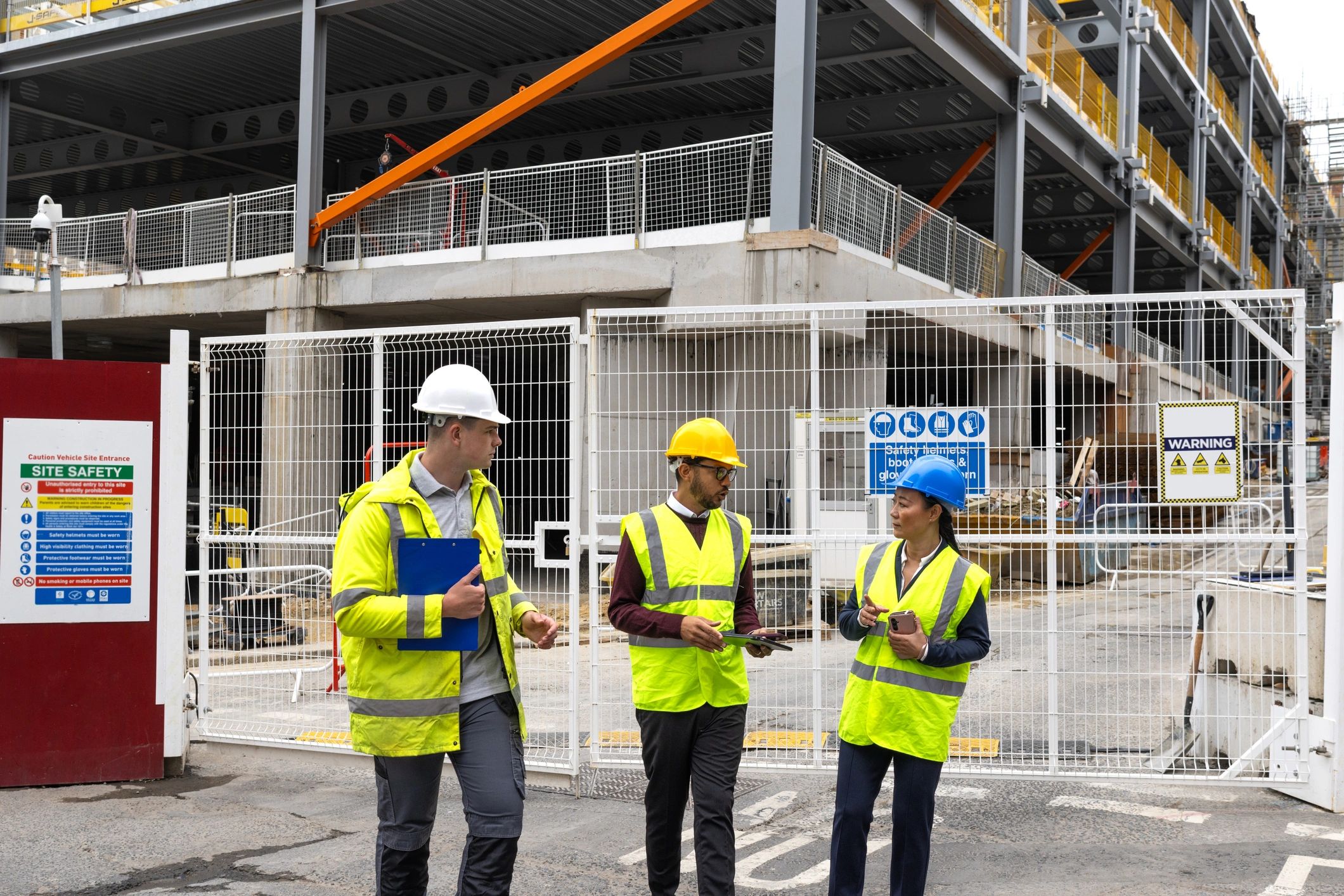 Construction project team collaborating on site